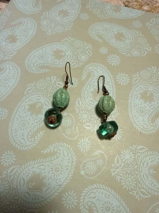 Unbranded Jewelry - Japan Earthy Celadon French Vintage Crackle Bead Earrings ais...